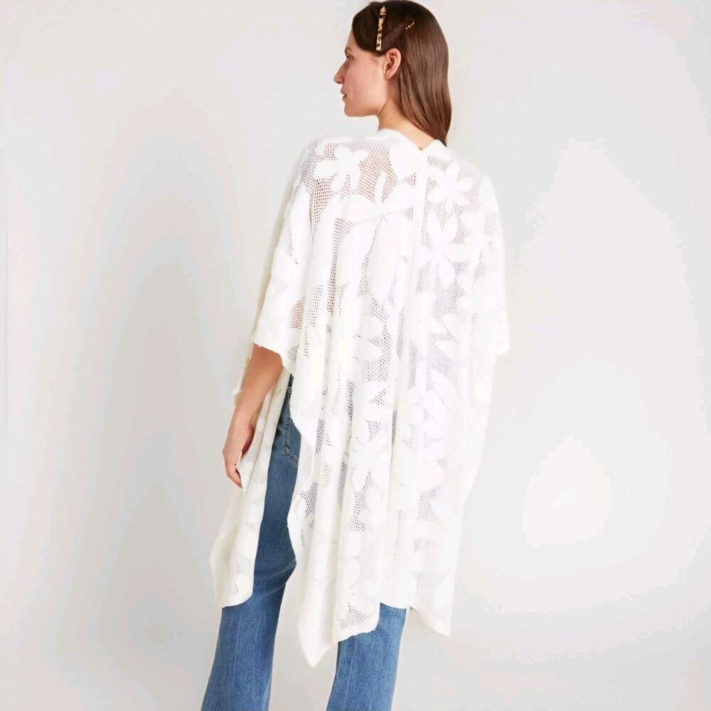 Akemi + Kin Anthropologie Cream Bellamy Lace Sweater Open Front Kimono Size O/S